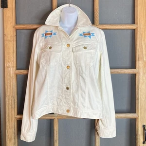 Ralph Lauren Jeans Co. giacca bianca denim sud-ovest azteca con perline taglia M - Foto 1 di 18