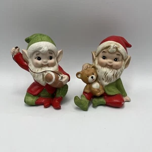 2 Vintage Homco Porcelain Elf Figurines Making Presents #5618 - Picture 1 of 7