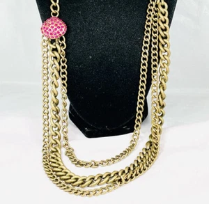 RUNWAY 42” XXL NECKLACE MULTI CHAIN BOHO BRASS & RED GLASS PAVE RHINESTONES - Picture 1 of 12