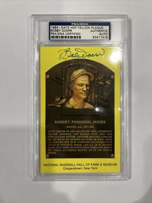 Bobby Doerr Signed Gold Hall of Fame Plaque Postcard Autograph PSA/DNA COA - Image 1 of 4