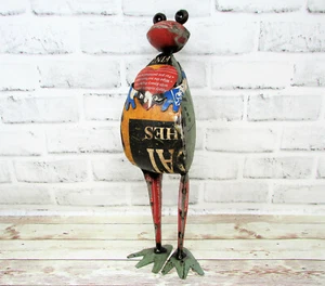 Rustic 15" Repurposed Recycled Colorful Scrap Metal Frog w/ Heart Statue Home - Picture 1 of 5
