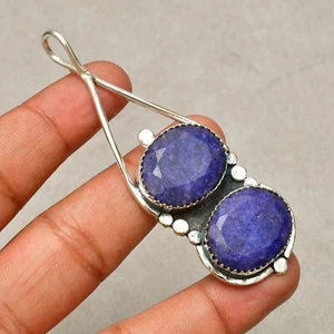 Zaffiro (Lab-Create Gemstone 925 Sterling Silver Handmade Jewelry Pendant 3,03" - Foto 1 di 8