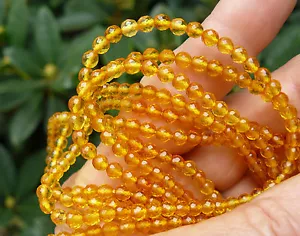 Baltic Amber Faceted Beads Lemon Yellow 4MM Round Gorgeous 15 1/2" - Picture 1 of 4