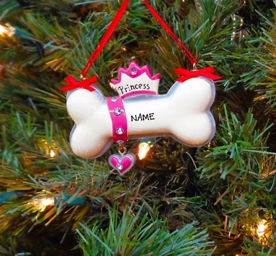 PERSONALIZADO Princesa Corona Perro Hueso Árbol de Navidad Adorno Recuerdo Regalo Foto 1 de 4