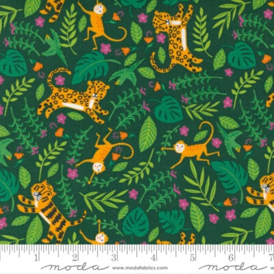 Jungle Paradise Dark Green Tossed Animals by Stacy Iest Hsu for Moda 1/2 Yard