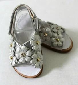 UGG Allaire Shimmer Floral Silver Faux Leather Baby Sandal Size 4/5 - Picture 1 of 8