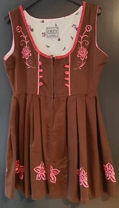 Damen Trachten Kleid Dirndl Braun mit Rosa Stickerei Gr. 42 - Picture 1 of 2