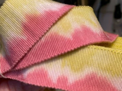 复古棉质人造丝 7/8 英寸 Petersham 带粉色柠檬水 1 码 法国制造 — 第 1/4 张图片