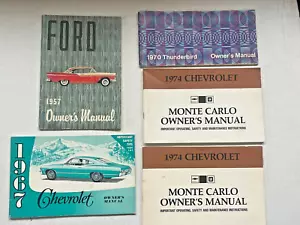 (5) Ford & Chevy Owners Manuals, 67 Chevy, 57 Ford, 74 Monte Carlo, 70 T-Bird - Picture 1 of 17