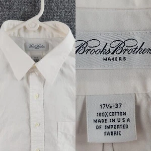 VTG Brooks Brothers Makers USA Made 17.5 37 White Point Collar Button Up Shirt - Picture 1 of 20