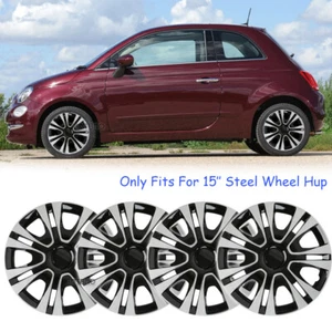 15" Set of 4 Hubcaps Wheel Cover fits R15 Steel Wheel Rim For Fiat 500 2007-2015 - Picture 1 of 15