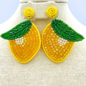 Zitronensamen Perlen Ohrringe - Perlen, Obst, Viola (2x3 Zoll) - Bild 1 von 4