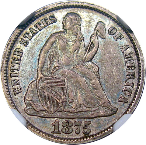 1875 10C NGC AU53 SEATED LIBERTY ~ BEAUTIFUL ORIGINAL COLOR! Cover