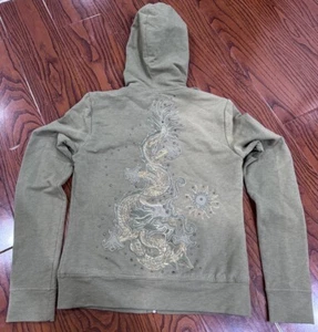 Vtg Da-Nang Y2K Hoodie Womens Medium Olive Green Dragon Theme Full Zip *Fading* - Picture 1 of 9