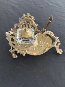 Vintage Brass Gilded Bronze/Crystal Ink Well Nice condition C4 - Picture 1 of 10