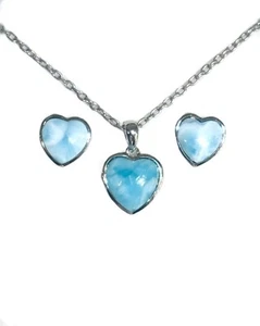 P31212 & e31010 Natural Ocean Blue Larimar Sterling Silver earrings & pendant - Picture 1 of 1