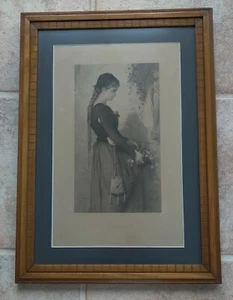 Very Rare Antique Etching Art Print Titled MARGUERITE Flowers James Bertrand - Picture 1 of 12