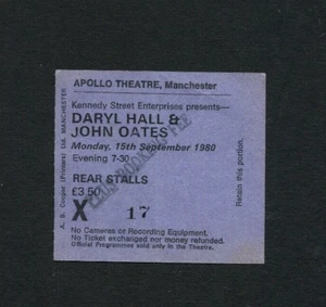Talón de entradas de concierto de Daryl Hall & John Oates 1980 Manchester Reino Unido, gira de voces - Imagen 1 de 1