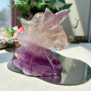 415g natural Rainbow fluorite unicorn carving healing quartz crystal Display 1th - Picture 1 of 8