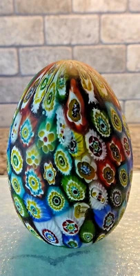 Murano Art Glass Close Packed Millefiori Satin Egg Shaped Paperweight - Image 1 of 4