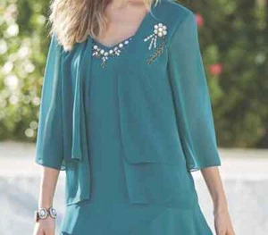Midnight Velvet Sheer Beaded Evening Jacket Teal XL Cover Up - Picture 1 of 11
