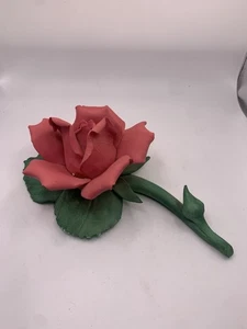 Capodimonte Italy Porcelain Pink Rose Flower Figurine Handcrafted Floral Decor - Picture 1 of 11