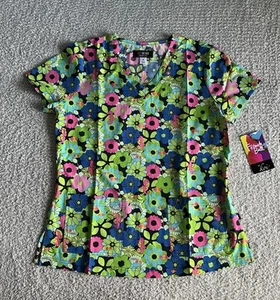 Koi French Bull Scrub Top Women’s Sz Medium Green Sea Horse Nursing Medical - Picture 1 of 11