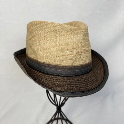 Sombrero Scala Classico Fedora, paja de rafia bicolor, banda a rayas, estilo clásico Foto 1 de 4