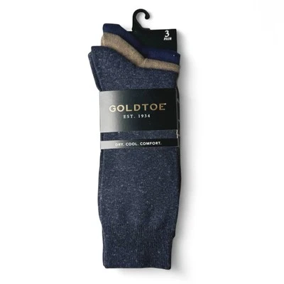 Gold Toe  Mens 3 Pair Solid Color AQUAFX Crew Socks Shoe Size 6-12 Blues Tan - Image 1 of 4