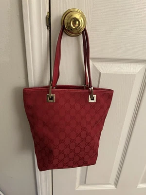Gucci GG Print Red Canvas And Leather Small Tote Shoulder Bag - Image 1 of 4