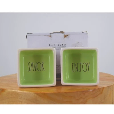 Rae Dunn Artisan Collection Savor Enjoy Square Dipping Bowls Set - Image 1 of 4