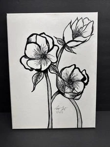 Original 12” X 16” Canvas Flower Drawing, Hand Drawn, Free Shipping - Picture 1 of 4
