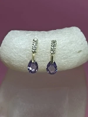 Boucles D'oreilles Or 18 Carats Améthystes Et Zirconium  - Photo 1/4