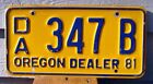 Vintage 1981 Oregon DEALER License Plate # DA347B