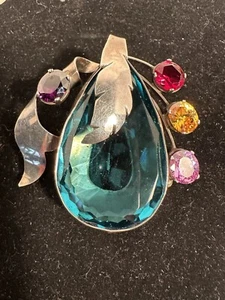 Vintage Mexico Blue Topaz, Amethyst, Ruby, Citrine, Pink Zirconia Pendant - Picture 1 of 9