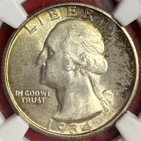 NGC MS-62 PRETTY TONING!  1934 WASHINGTON QUARTER Cover