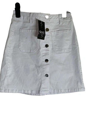 Quiz Clothing White Denim Button Mini Skirt Size- 10 - Image 1 of 4