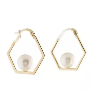 Akoya Kulturperle achteckiger Reifen Ohrringe 14K Gelbgold - Bild 1 von 5