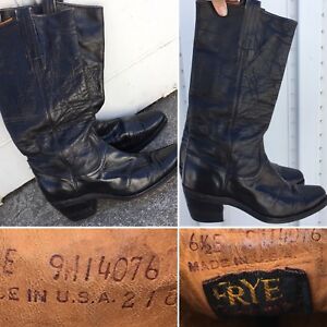 Vintage Frye Cowboy Boots 6 1/2 E 9M14076 Made In USA 2180 Black Leather western