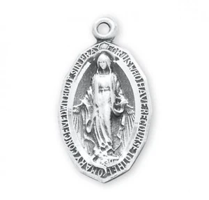 N.G. 925 Sterling Silver Virgin Mary Miraculous Medal Pendant Necklace, 0.8 Inch - Picture 1 of 5