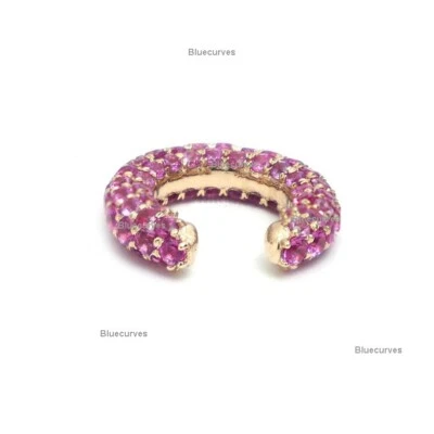 Joyería brazalete de compromiso sin perforación de zafiro rosa genuino de oro amarillo macizo de 14K Foto 1 de 4