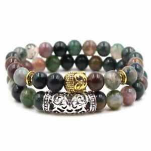 2X Natürlicher Lavastein Buddha Löwen Leopard Schädel Eule Perlen Armbänder