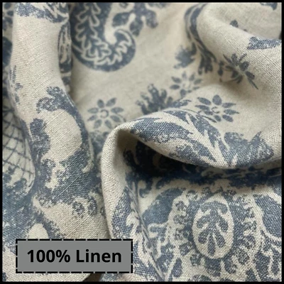 100 italian flax linen fabric by the yard sewing clothing for embroidery BLUE A9 - Image 1 of 3