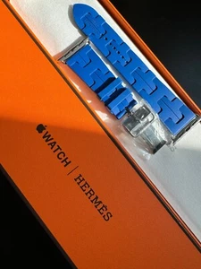 Apple Watch Hermes Kilim Band 46mm Blue de France Rubber Strap - Photo 1/12