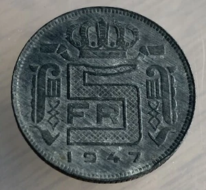 Belgium 5 Francs 1947 (KM#129) VERY RARE - Picture 1 of 2