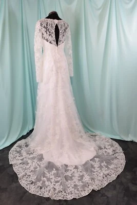 Casablanca 2079 White Lace Long Sleeve V Neck Flared Wedding Dress 8 NWOT - Image 1 of 4