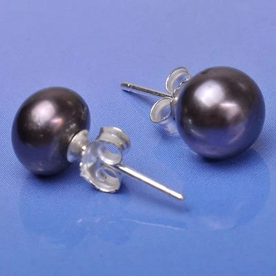 Par de 11MM Tahití genuino negro fondo perla pendiente plata Foto 1 de 3