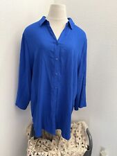 CHICO'S women's buttonfront shirt sz.3 large blue Long roll tab Sleeve preowned