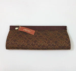 eBISU Brown Lace & Satin Clutch Purse 12x4.5x1.25 inches - Picture 1 of 6
