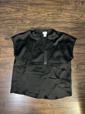 Nicole Miller 女式黑色短袖衬衫 V 领衬衫 S 码 — 第 1/4 张图片